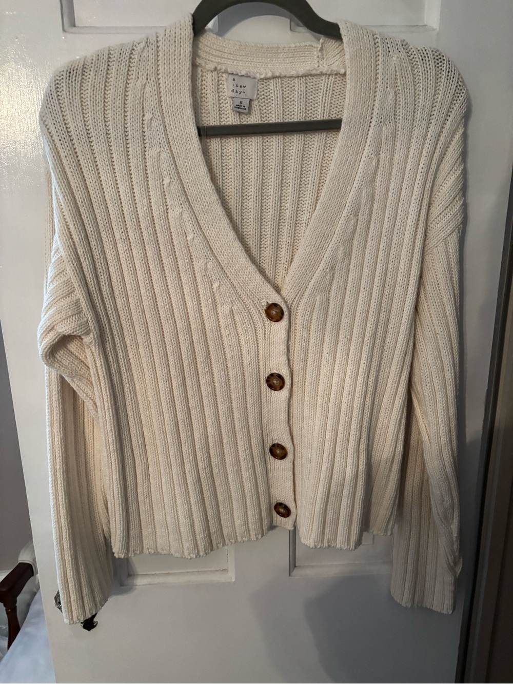 a new day Ivory Ribbed Button-Front V-Neck Cardigan